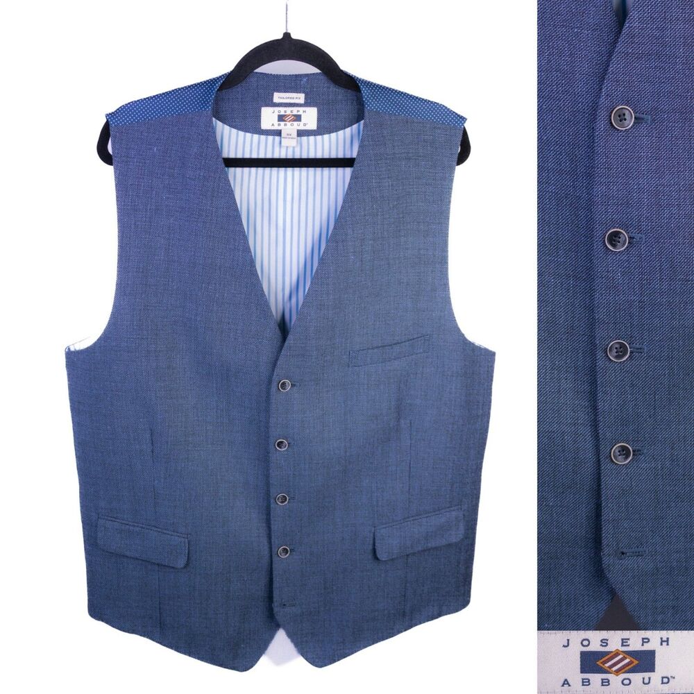 Joseph Abboud Blue Vest Mens 3X Waistcoat Tailored Fit Linen Wool Blend